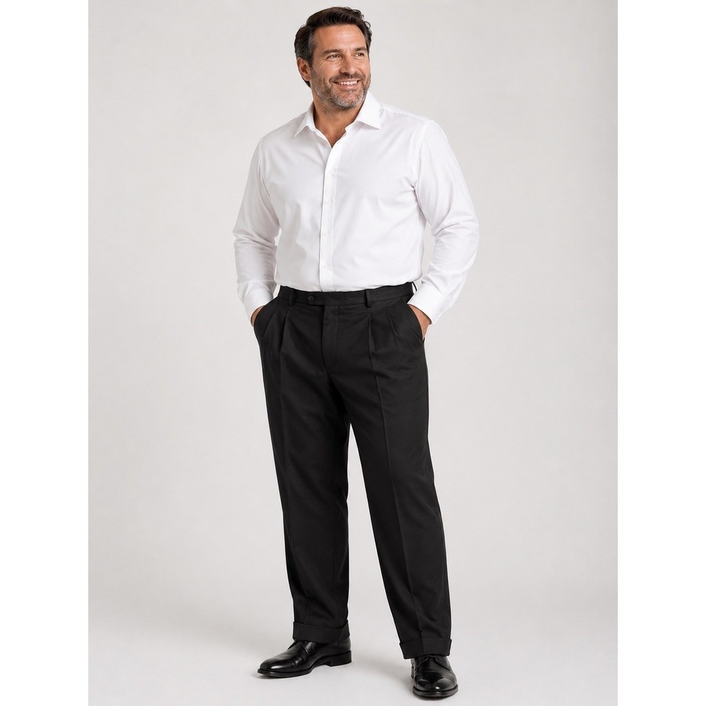 Mens Angelo Rossi Black Pleated Dress Pants 40x32 Old Money Minimalist PR2